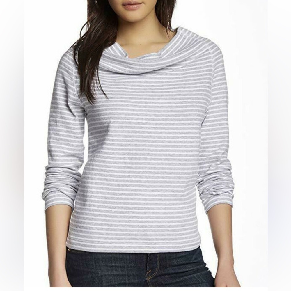 James Perse Light Gray striped boat neck off shoulder top